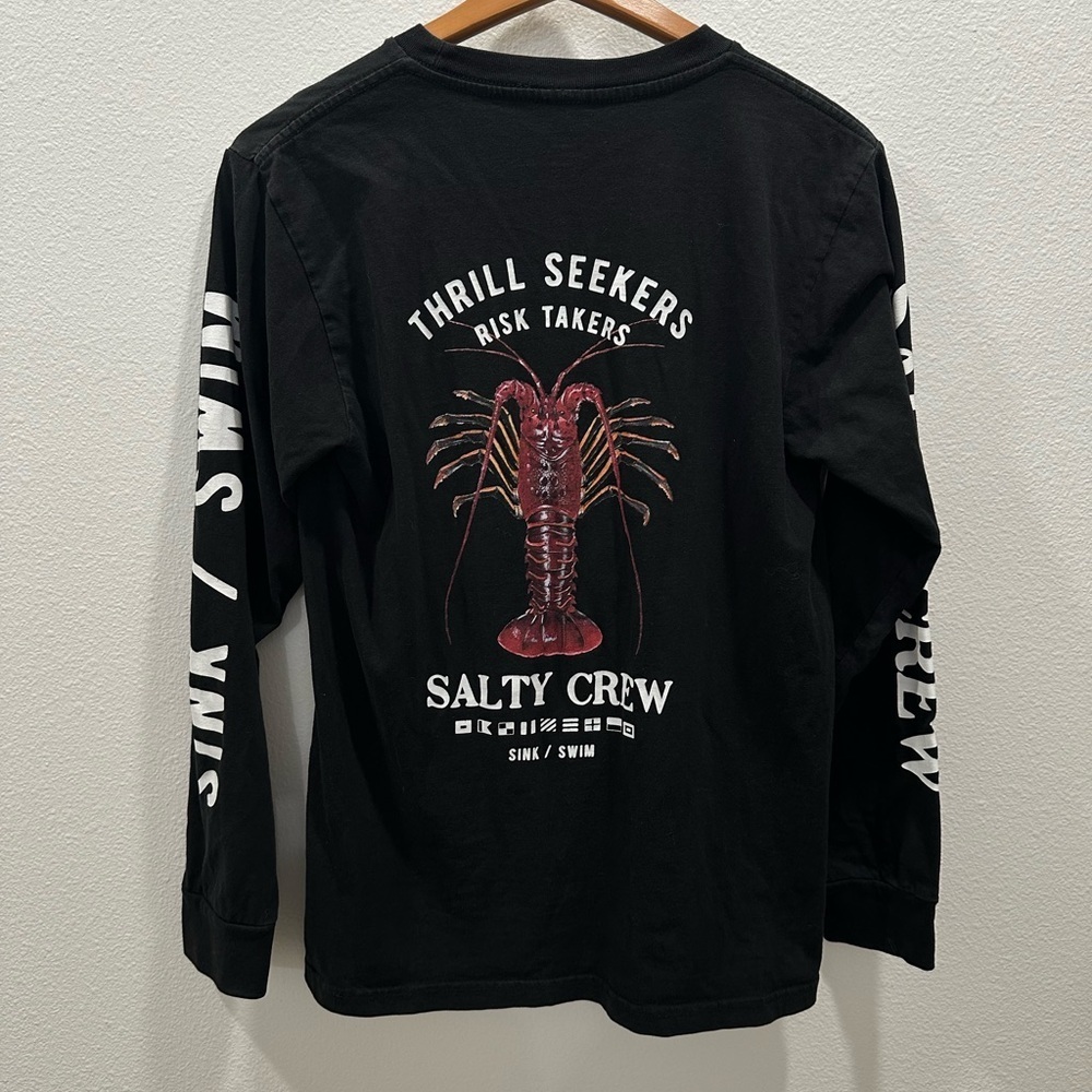 Salty Crew men’s small Lobster Amadeo Bachar Black Long Sleeve Graphic Tee fish